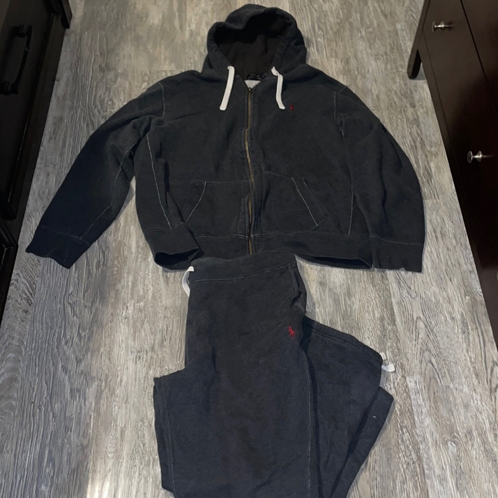 Polo sweat suit jacket XXL pants L gray gently used retail $295